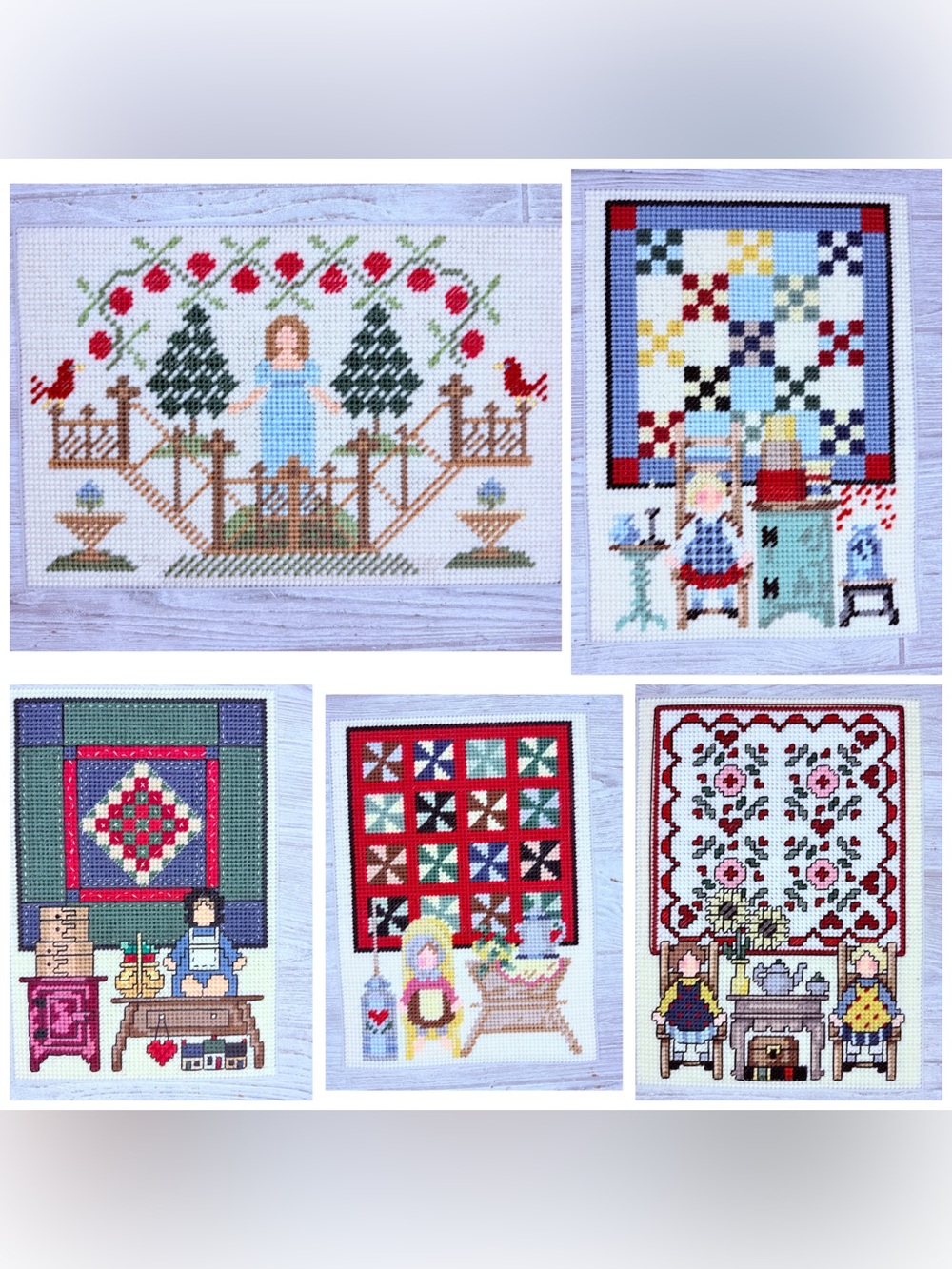 Hand made folk art cross stitching plastic canvas Stitch art work craft decor